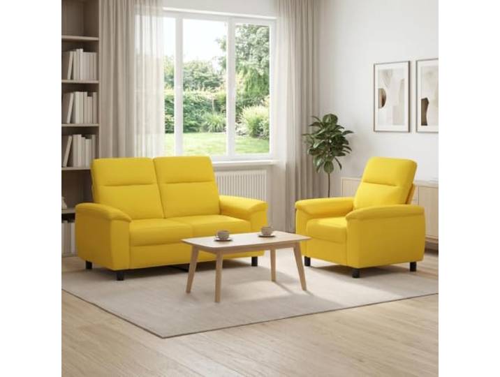Sofa-Set 2 pcs Helles Gelb Stoff Metallrahmen,konische Kunststoffbeine,Kissenrücken-Design,100% Polyester,drinnen