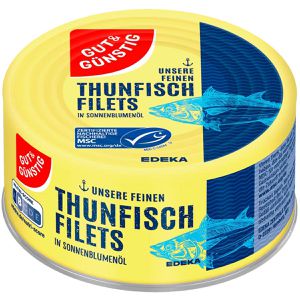 Gut&Günstig Fischkonserve Thunfischfilets, in Sonnenblumenöl, MSC zertifiziert, 185 g