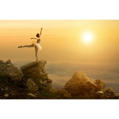 Fototapete PAPERMOON "Ballett Tänzerin auf Berg", bunt, B:2,5m L:1,86m, Vlies, Tapeten