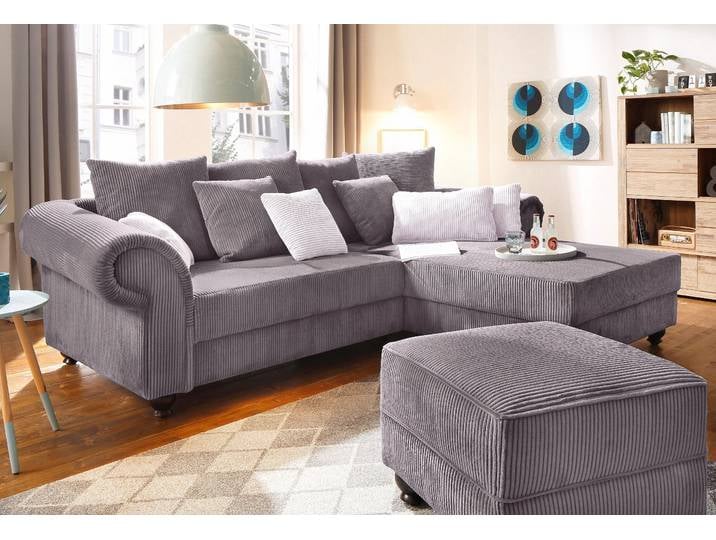 Ecksofa, 260x190 cm, Samtcord, Anthrazit, Federkern & Kissen, Landhaus, Home-affaire