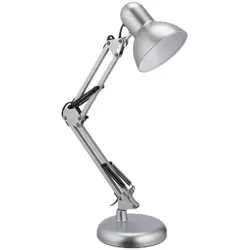 Relaxdays Schreibtischlampe Retro, verstellbare Gelenkarmlampe, E27-Fassung, schwenkbar, Büro Tischlampe Metall, silber