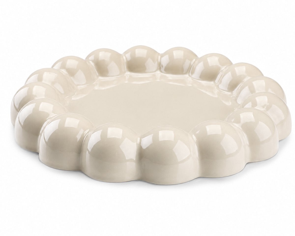 Decoratieve keramische schaal grijs beige Ø29 cm – Modern ronde schaal voor tabletop decoratie