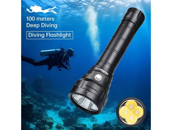 Wurkkos DL40 lampe de plongée sous-marine 26650 lampe de poche Ultra puissante 5000LM 4 * TN-3535 LED lampe de travail IPX-8 lanterne de pêche sous-marine