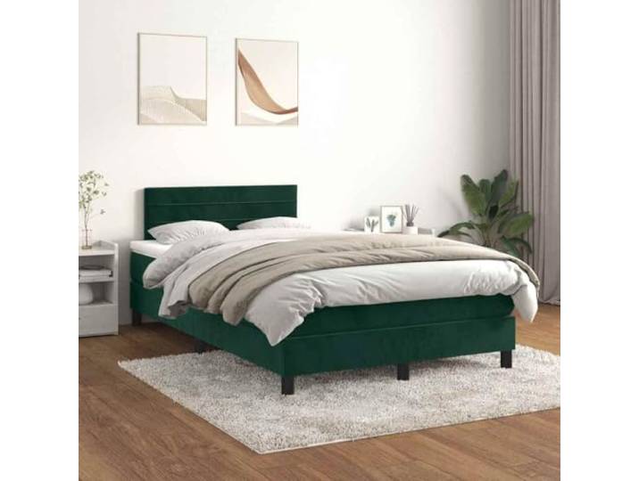RJPLMFV Bettgestell, 120 x 200 cm, Dunkelgrün, Samt Verstellbarer Kopfteil, Taschenfederkernmatratze, mittelharte Unterstützung, weicher Matratzenschoner
