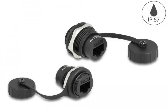 Delock RJ45 Cat.6 inbouwconnector met afdichtingsdop, IP67 stof- en waterdicht