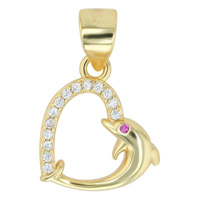 Kettenanhänger ADELIA´S "Anhänger – Delfin Herzanhänger aus 925 Silber mit Zirkonia", gold, Schmuckanhänger, Mädchen, Silber 925 (Sterlingsilber), Kettenanhänger, Geschenkidee: zeitlos und vielseitig