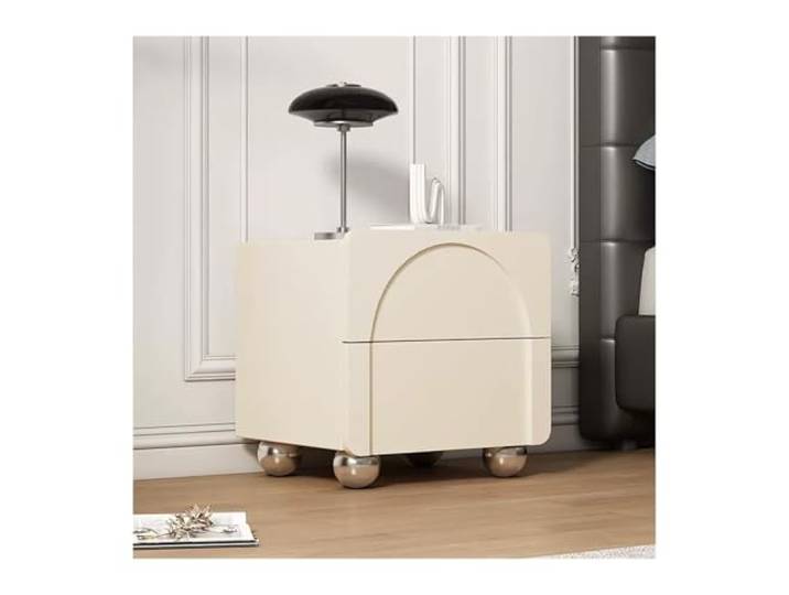 xiuling4568 Nachttische Beistelltisch Nachttische Aus Holz for Büro Wohnzimmer Schlafzimmer Beigefarbener Nachttisch Mit Kugelförmigen Tischbeinen Aus Edelstahl Und 2 Schubladen(L50xD40xH48cm)
