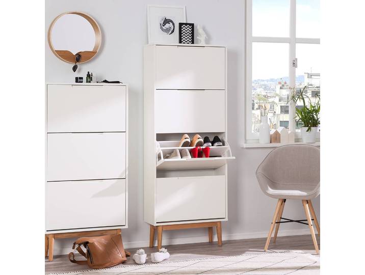 Meuble à chaussures 162cm Blanc/Blanc