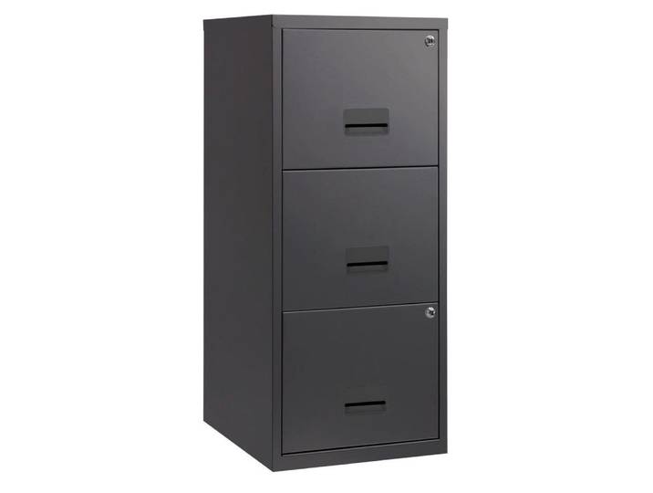 Classeur Métal Pratic 3 tiroirs pour dossiers suspendus - Corps Noir - Tiroirs Noir