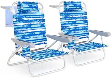 Costway 2 Pack Folding Beach Chair with Adjustable Positions and Head Pillow-Blue