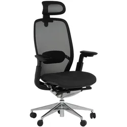 Carmen ONEX Chefsessel XXL mit Netzrücken, Kopfstütze, Lordosenstütze, 4D-Armlehnen und Alu-Fußkreuz – Schwarz
