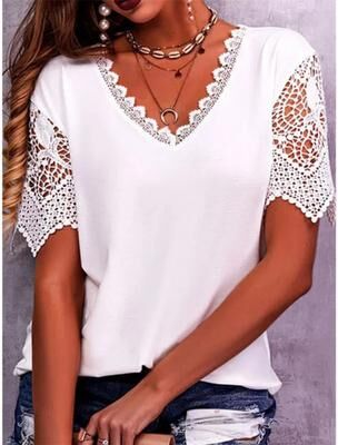 Daily Deals Depot Elegant Lace Sleeve Oversized Blouse For Women Casual Chic Streetwear Top white s