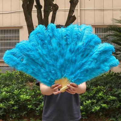 Uplifted Finds Grand Ostrich Feather Folding Fan   Professional Stage & Carnival Dance Fan lake Blue 130 Cm 2 Pcs