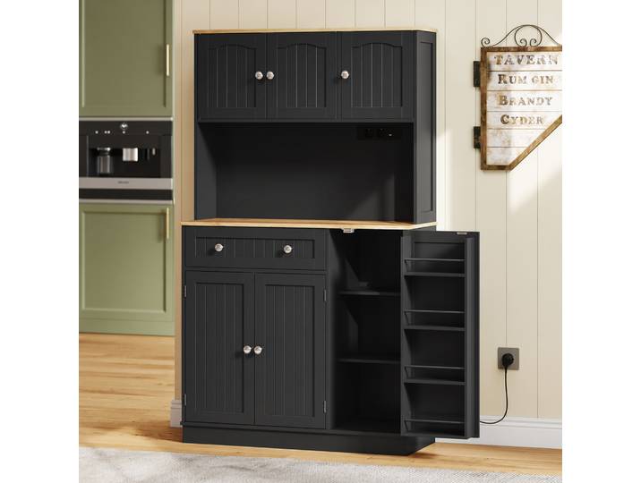HOMCOM Buffet Haut Cuisine 6 Portes Noir 100x40x173cm