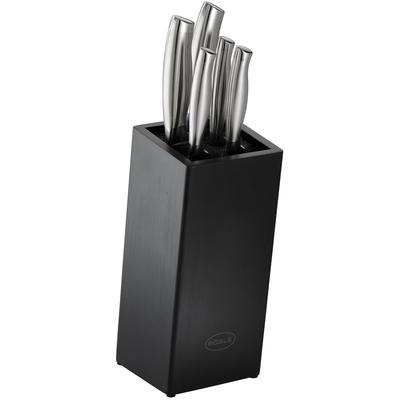 Messerblock RÖSLE "Basic Line", schwarz, B:11cm H:26,3cm L:26,4cm, Messerblöcke, Messerblock, aus Bambusholz mit 5 Messern, ergonomische Griffe, Klingenspezialstahl