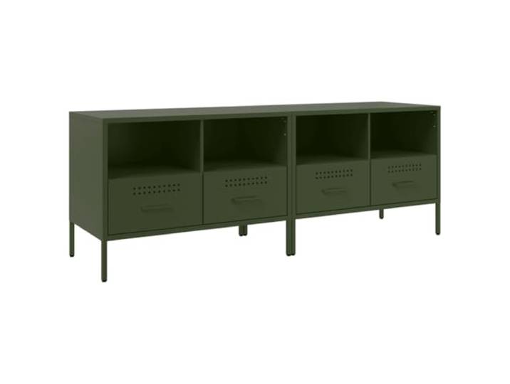LMTYOENFG TV-Schrank 2er Set Olivgrün Metall TV-Lowboard 68x39x50,5 cm Industrie-Design Metallschränke mit je 2 Schubladen & Fächern, höhenverstellbaren Füßen für Wohnzimmer und Schlafzimmer.