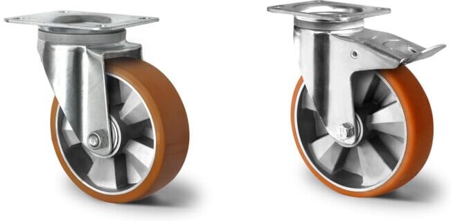 Set CASCOO Lenkrolle ø 200 mm Serie BAU5 Doppelkugellager E-Serie + CASCOO Lenkrolle mit Totalfeststeller ø 200 mm Serie BAU5 Doppelkugellager E-Serie