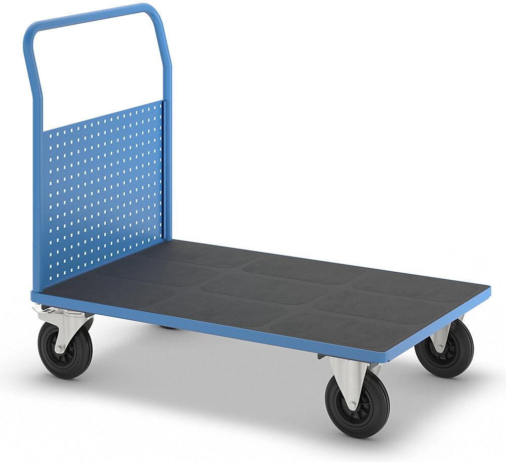 Plattformwagen, mit 1 hohen Lochblechwand, LxB 1250 x 800 mm, Vollgummi eurokraft pro