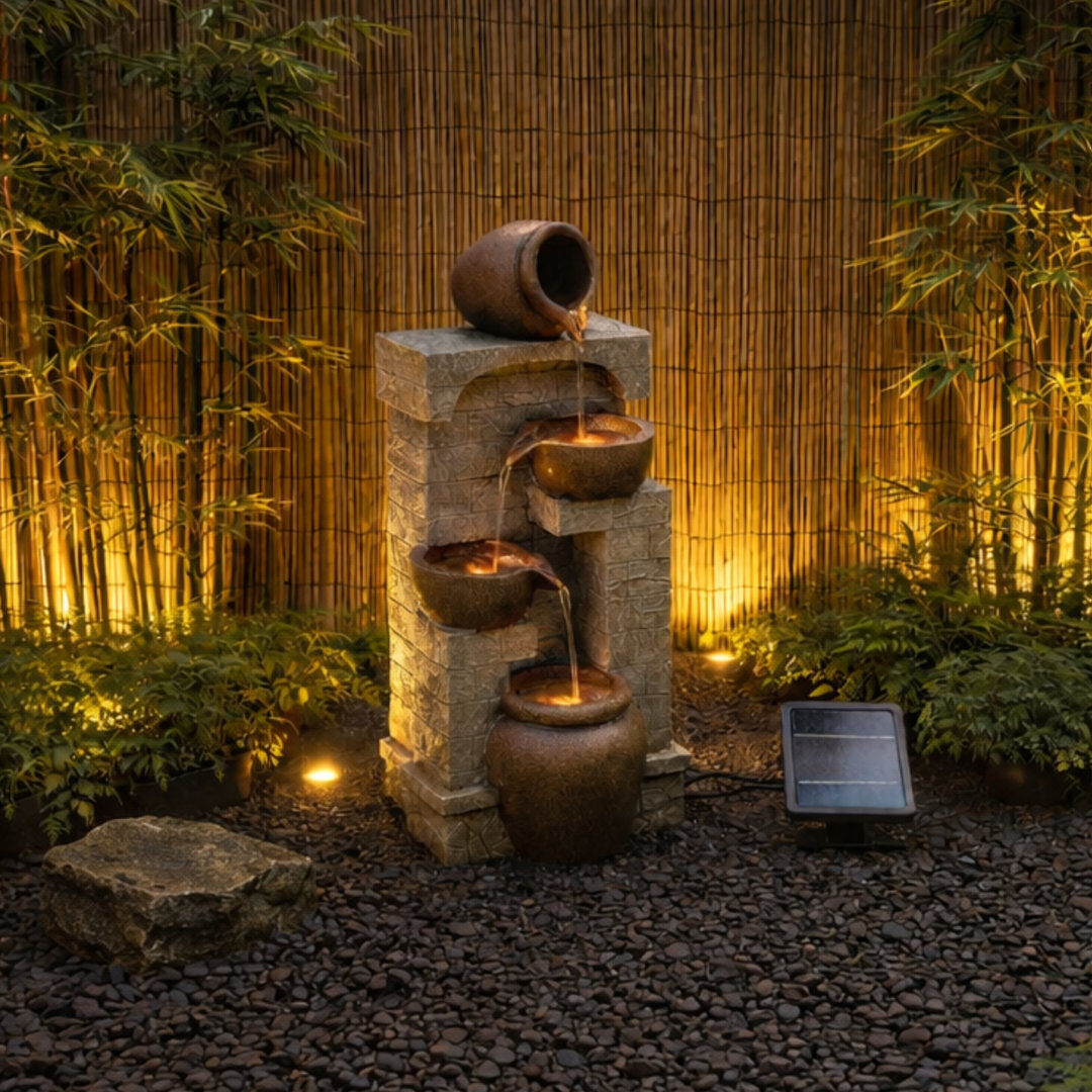 Teamson home Outdoor Weather Resistant Floor Fountain with Lights Brown 72.4cm H X 31cm W X 26.2cm D