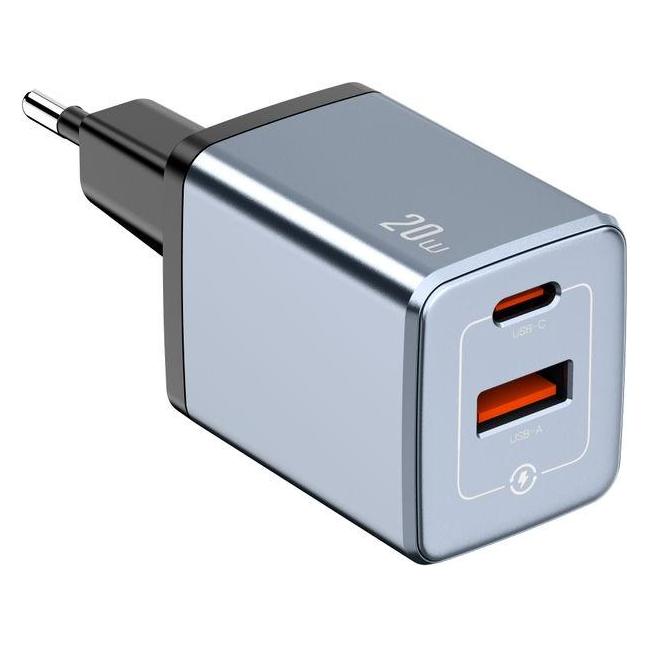 Nextbatt 20W GaN Schnellladegerät | USB-C / USB-A Wandadapter | Schwarz/Grau (20 W) (NB-008PQ)