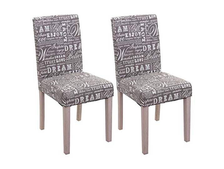 Mendler 2er-Set Stuhl Littau - Schriftzug, grau, Beine Struktur - Eiche Esszimmerstuhl, Küchenstuhl, Textil
