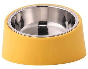 Uplift Essentials Professional Angled Stainless Steel Anti Tip Pet Bowl yellow