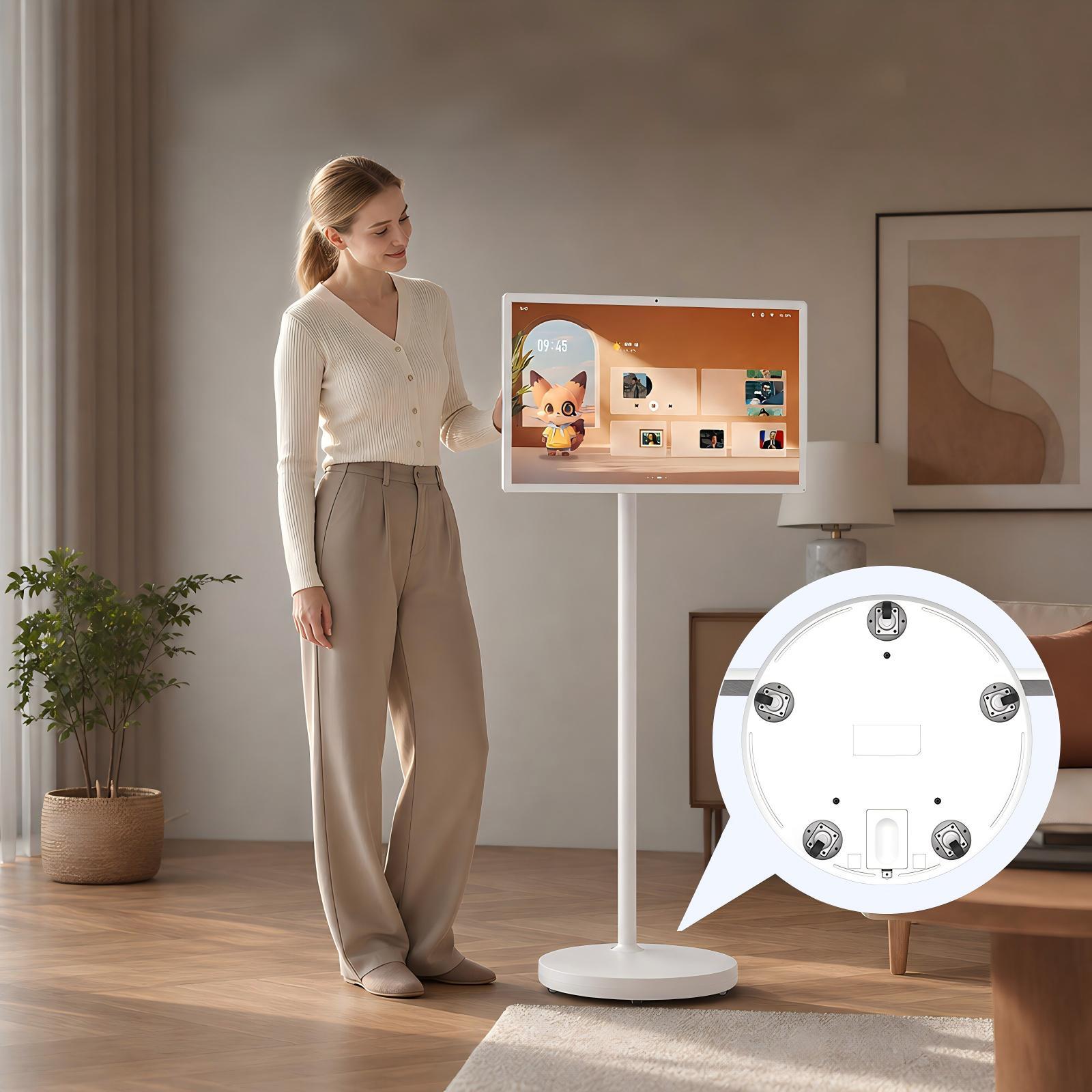 AIORBER Mobiler Smart Screen mit Rollen, 32 Zoll FHD Touch Display, Smart TV mit Kamera, Weiß