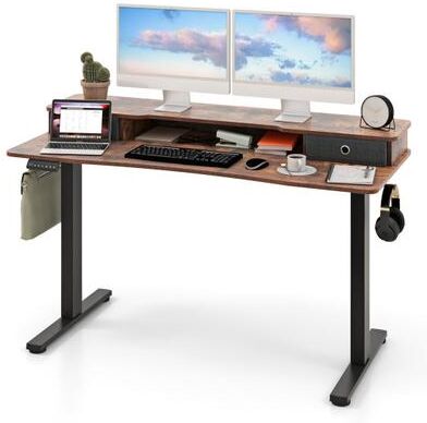 Costway 55 Inch x 24 Inch Height Adjustable Electric Standing Desk with 2 Drawers-Brown