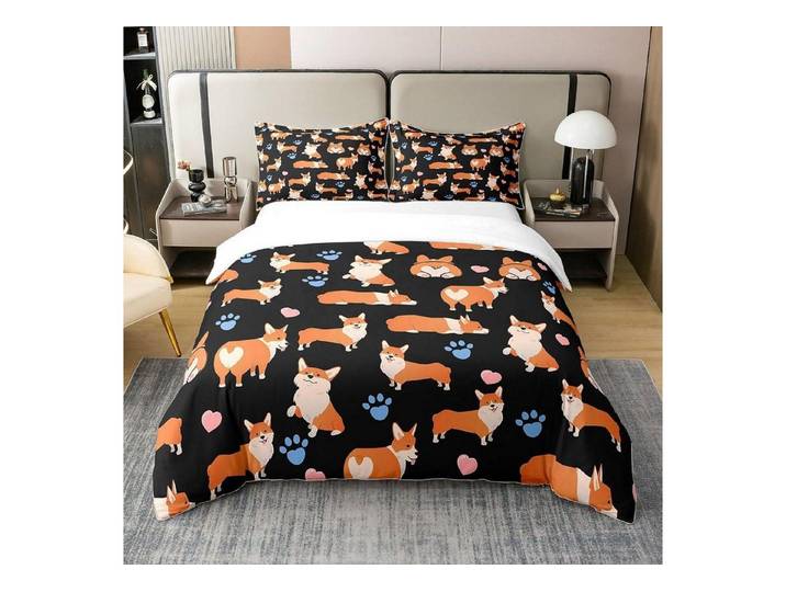 LuxusKollektion Kinderbettwäsche Bettwäsche Set Corgi 200x200cm Mehrfarbig