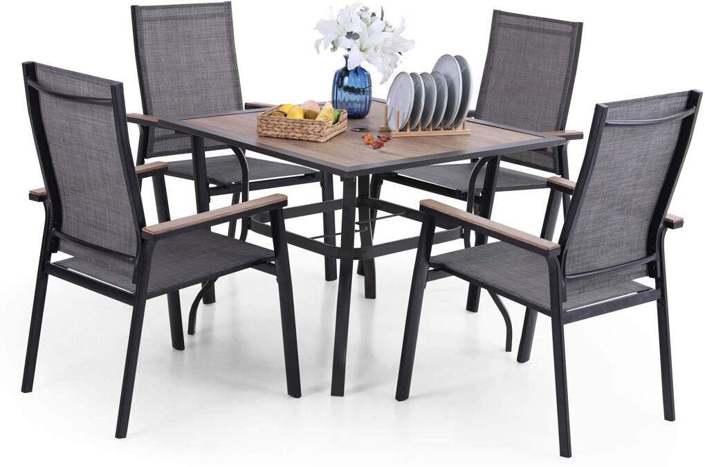 Blue Elephant 4 - Person Patio Dining Set Umbrella Hole Included Square Table Black;Brown 4