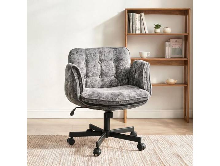 Fauteuil de bureau pivotant en tissu soft gray accoudoirs repliables assise spacieuse 123 cm 150 kg