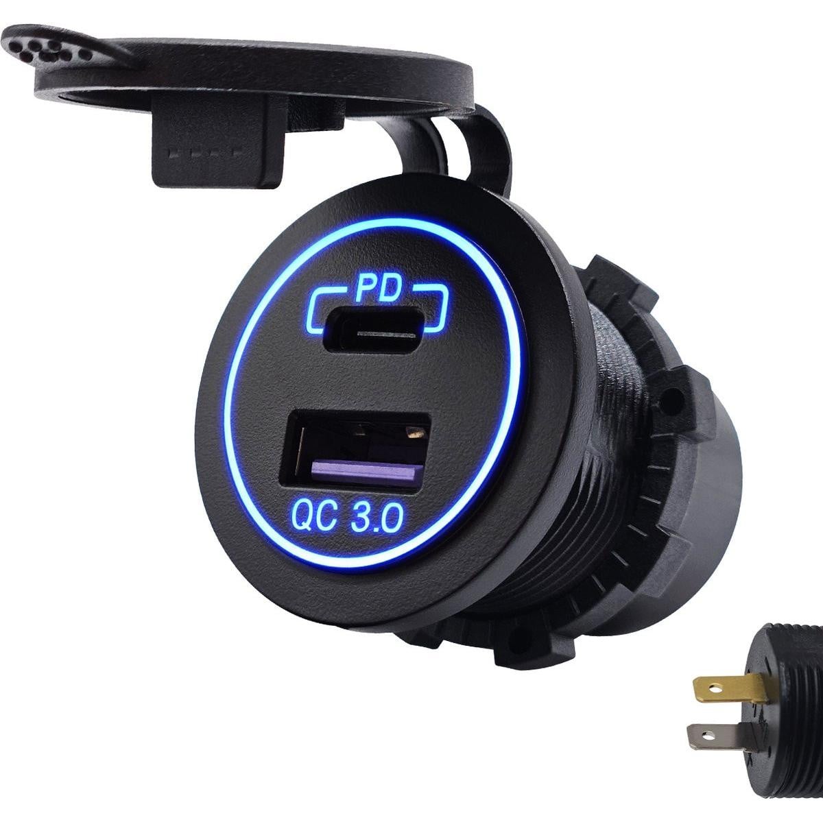 ProRide USB-A/USB-C autolader met 2 poorten, QC3.0, 18W, Inbouw, 12V, Blauw