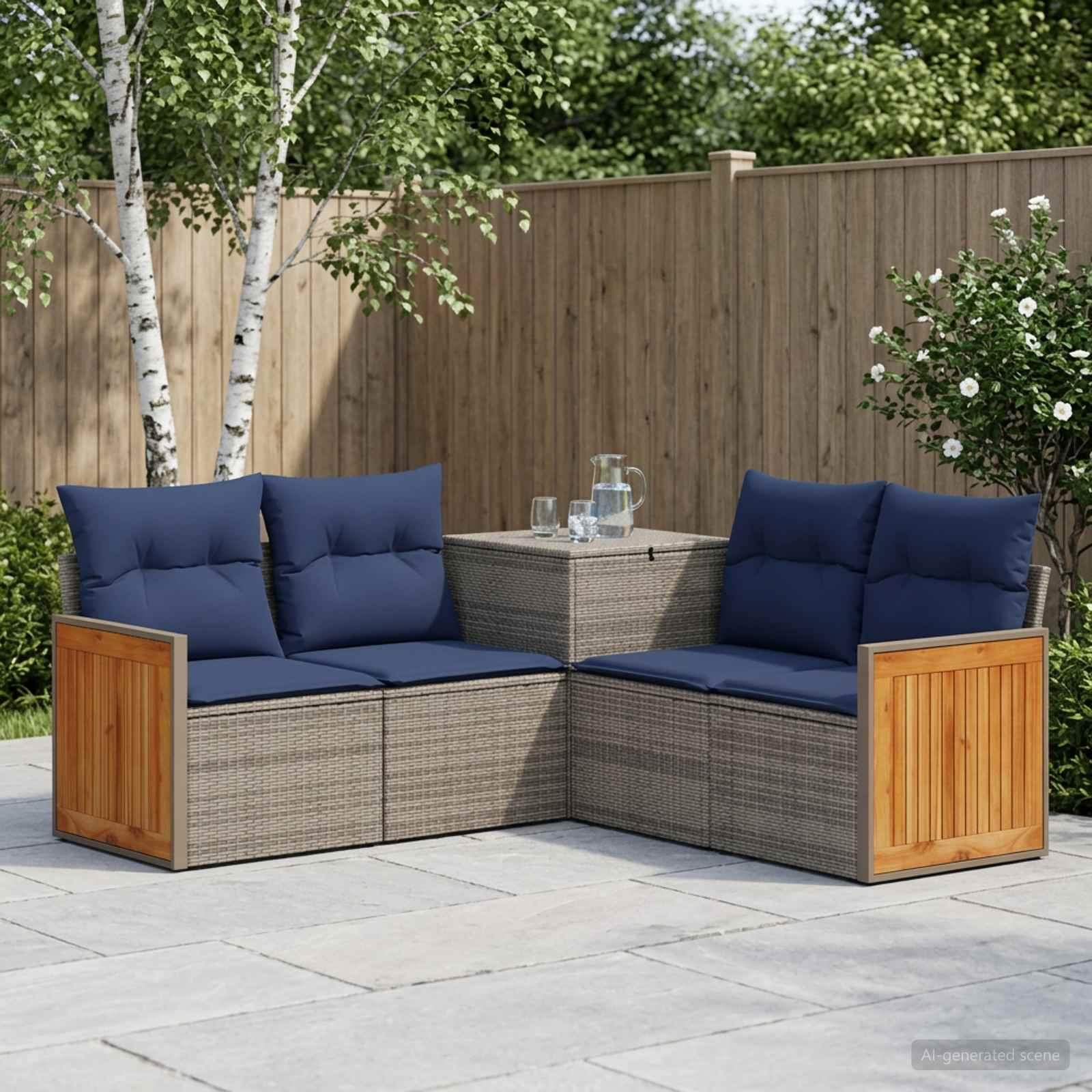 Maison Exclusive - Sofa Set 5 stk. Grau und Marineblau 176 x 176 x 85 cm