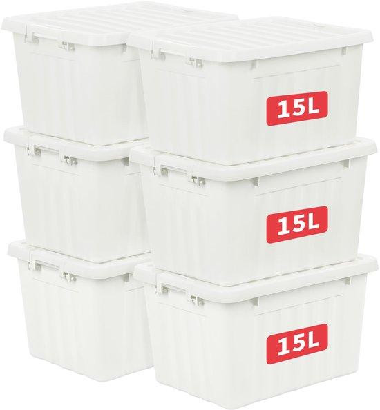 Benza Set van 6 Stapelbare Opbergboxen met Deksel, Plastic, Solid