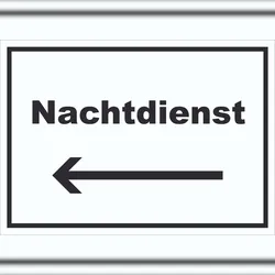 HB-Druck Nachtdienst Schild mit Text und Richtungspfeil links Nachtschalter waagerecht A6 (105x148mm)