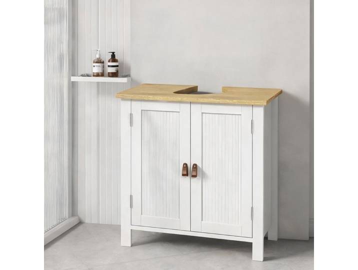 Blanc avec plateau effet bois Bathroom Cabinets combining 23.6 x 11.8 x 23.6 in Meuble sous lavabo 2 portes MDF et panneaux and