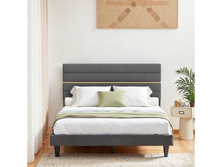Lit complet Lit Double Convient pour Un Matelas de 140 x 190 cm Tête de Lit Rembourrée Ajustable Moderne Gris