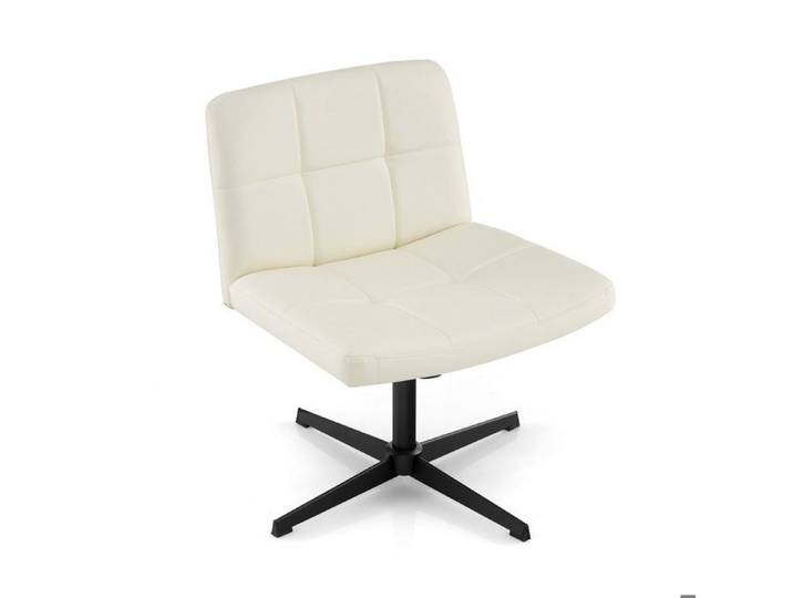 COSTWAY Chaise de Bureau Rembourrée en Cuir PU Pivotante Sans Accoudoirs Réglable en Hauteur 45-58 cm Sans Roulettes Beige