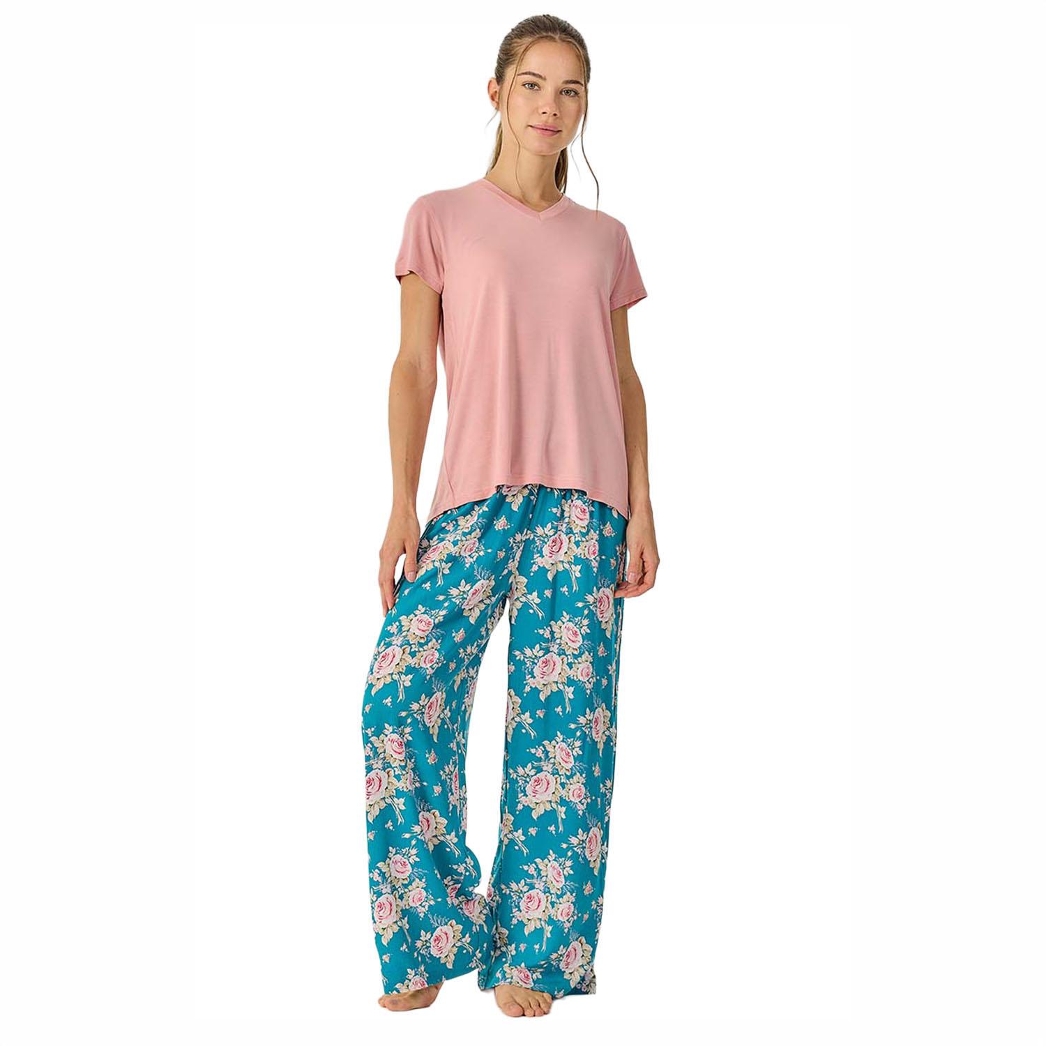 Damen Sommer-Pyjama mit fließenden langen Hosen JJB34