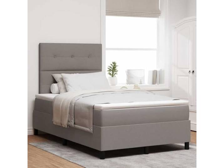 RJPLMFV Boxspringbett, Stoff, Taupe, 120 x 190 cm Verstellbares Kopfteil, mittelfeste Matratze, inklusive Lattenrahmen, Spanplatte und Kiefer massiv