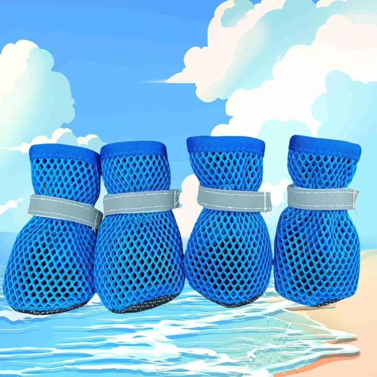 INF Sommer-Haustier-Schuhe 4er-Pack – Atmungsaktive Mesh-Hundeschuhe, rutschfeste wasserdichte weiche Sohle für kleine Hunde XL Blau