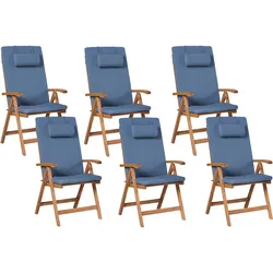 GARTENSTUHL 6er-Set und Sitzkissen Akazienholz Blau Java Premium