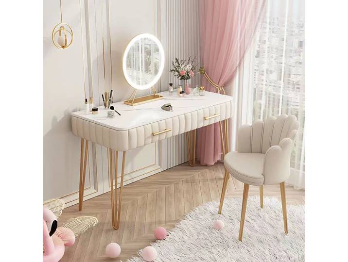 Coiffeuse de style crème luxe léger, coiffeuse moderne minimaliste pour chambre à coucher, coiffeuse pour filles, coiffeuse de boutique