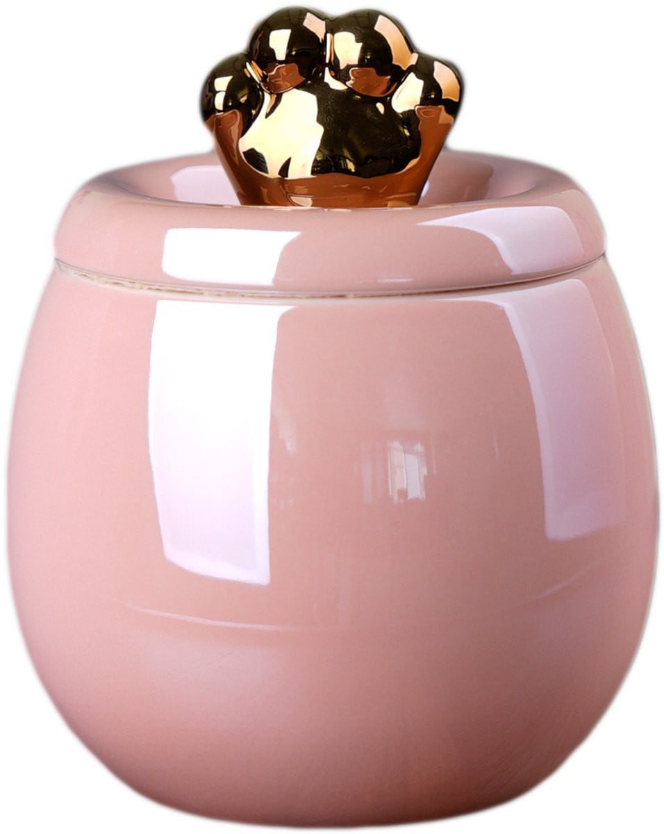 Keramische urn voor huisdier 500ml met verguld pootafdruk deksel voor kat of kleine hond
