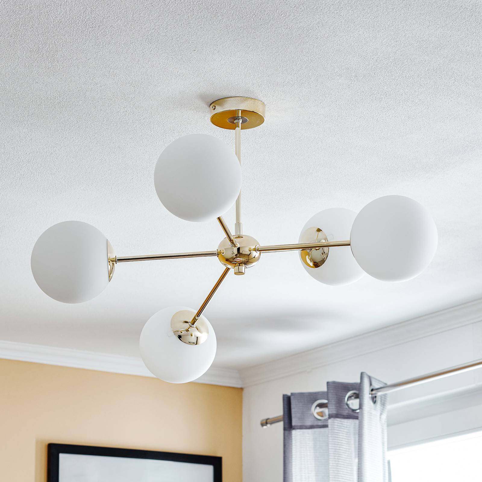 Ceiling Light Dori Euluna, dimmable, Brass / gold, Living / Dining Room, metal, Ceiling Light