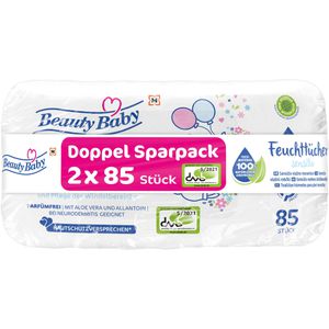 Beauty-Baby Feuchttücher Sensitiv, 170 Tücher, unparfümiert, je 85 Stück, 2 Pack