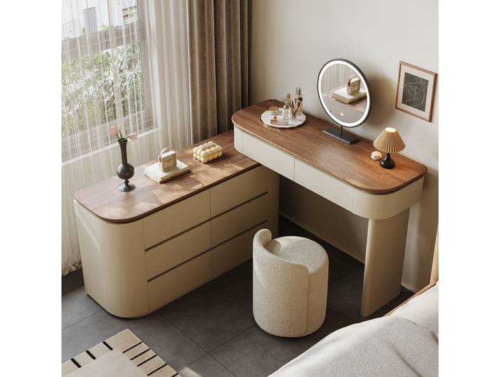 Table de maquillage de style italien, design luxueux et glamour, avec miroir lumineux rétractable, meuble de chambre à coucher