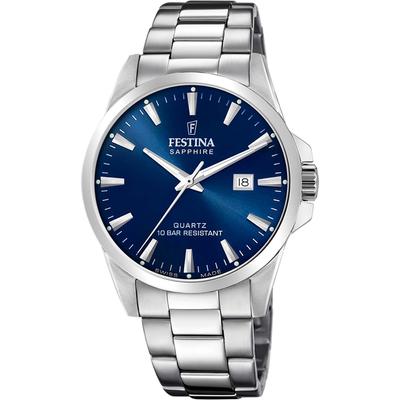 Quarzuhr FESTINA "Swiss Made", silber (silberfarben, blau, blau), Armbanduhren, Damen, silberfarben, Quarzuhr, Armbanduhr, Herrenuhr, Damenuhr, Swiss Made, Edelstahlband, Datum