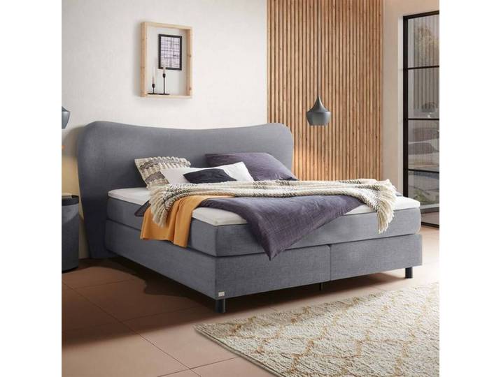 Boxspringbett Narel Webstoff 160x220cm TTF-Box Härtegrad: H3 Hellgrau modern