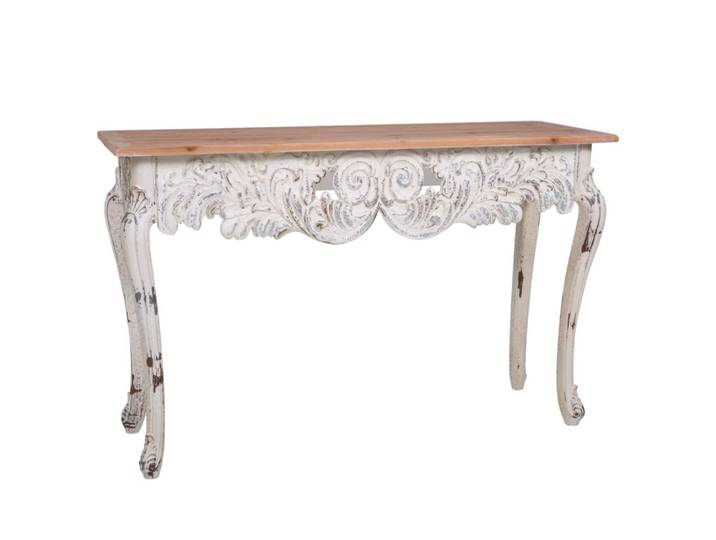 Console blanche vieilli et naturel 120x40x77h